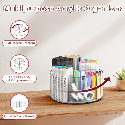 250pcs Acrylic Pencil Holder Marker Organizer, Back to School 360-Degree Rotating Pen Holder, Crayon Organizers for Kids Pencil Organizer Caddy Art Supply Lazy Susan Organizer for Desk Office