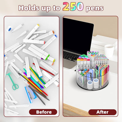 250pcs Acrylic Pencil Holder Marker Organizer, Back to School 360-Degree Rotating Pen Holder, Crayon Organizers for Kids Pencil Organizer Caddy Art Supply Lazy Susan Organizer for Desk Office