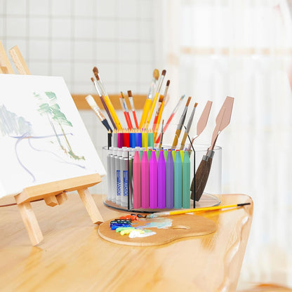 250pcs Acrylic Pencil Holder Marker Organizer, Back to School 360-Degree Rotating Pen Holder, Crayon Organizers for Kids Pencil Organizer Caddy Art Supply Lazy Susan Organizer for Desk Office