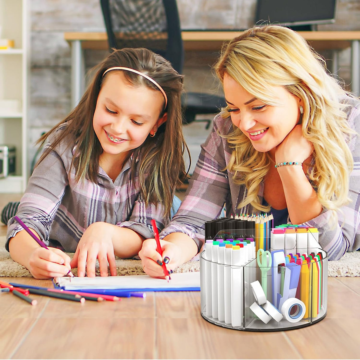 250pcs Acrylic Pencil Holder Marker Organizer, Back to School 360-Degree Rotating Pen Holder, Crayon Organizers for Kids Pencil Organizer Caddy Art Supply Lazy Susan Organizer for Desk Office