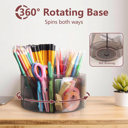 250pcs Acrylic Pencil Holder Marker Organizer, Back to School 360-Degree Rotating Pen Holder, Crayon Organizers for Kids Pencil Organizer Caddy Art Supply Lazy Susan Organizer for Desk Office