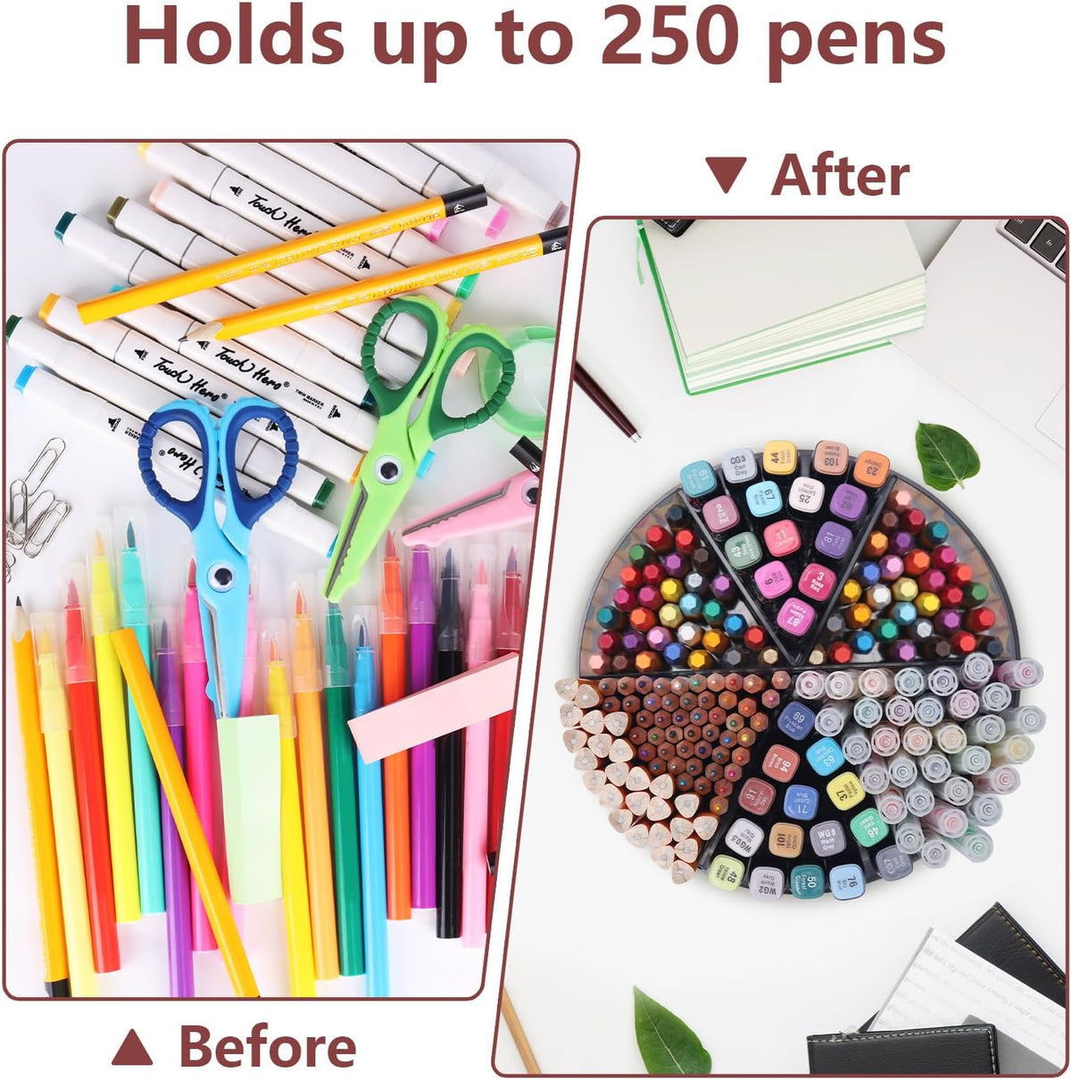 250pcs Acrylic Pencil Holder Marker Organizer, Back to School 360-Degree Rotating Pen Holder, Crayon Organizers for Kids Pencil Organizer Caddy Art Supply Lazy Susan Organizer for Desk Office