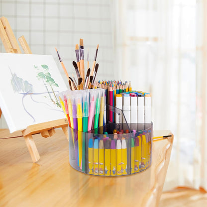 250pcs Acrylic Pencil Holder Marker Organizer, Back to School 360-Degree Rotating Pen Holder, Crayon Organizers for Kids Pencil Organizer Caddy Art Supply Lazy Susan Organizer for Desk Office
