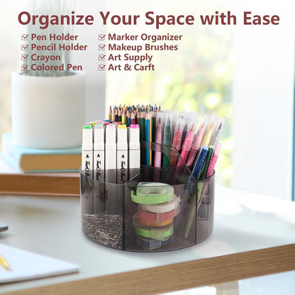 250pcs Acrylic Pencil Holder Marker Organizer, Back to School 360-Degree Rotating Pen Holder, Crayon Organizers for Kids Pencil Organizer Caddy Art Supply Lazy Susan Organizer for Desk Office