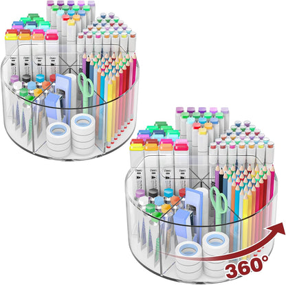 250pcs Acrylic Pencil Holder Marker Organizer, Back to School 360-Degree Rotating Pen Holder, Crayon Organizers for Kids Pencil Organizer Caddy Art Supply Lazy Susan Organizer for Desk Office