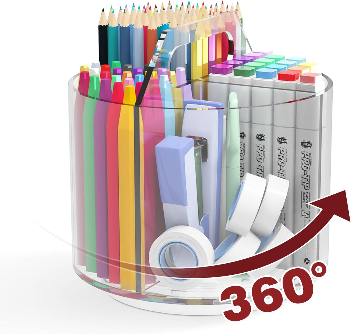 250pcs Acrylic Pencil Holder Marker Organizer, Back to School 360-Degree Rotating Pen Holder, Crayon Organizers for Kids Pencil Organizer Caddy Art Supply Lazy Susan Organizer for Desk Office