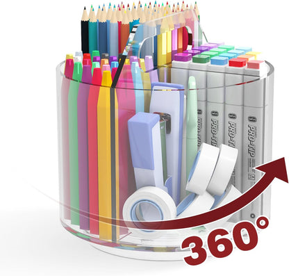 250pcs Acrylic Pencil Holder Marker Organizer, Back to School 360-Degree Rotating Pen Holder, Crayon Organizers for Kids Pencil Organizer Caddy Art Supply Lazy Susan Organizer for Desk Office