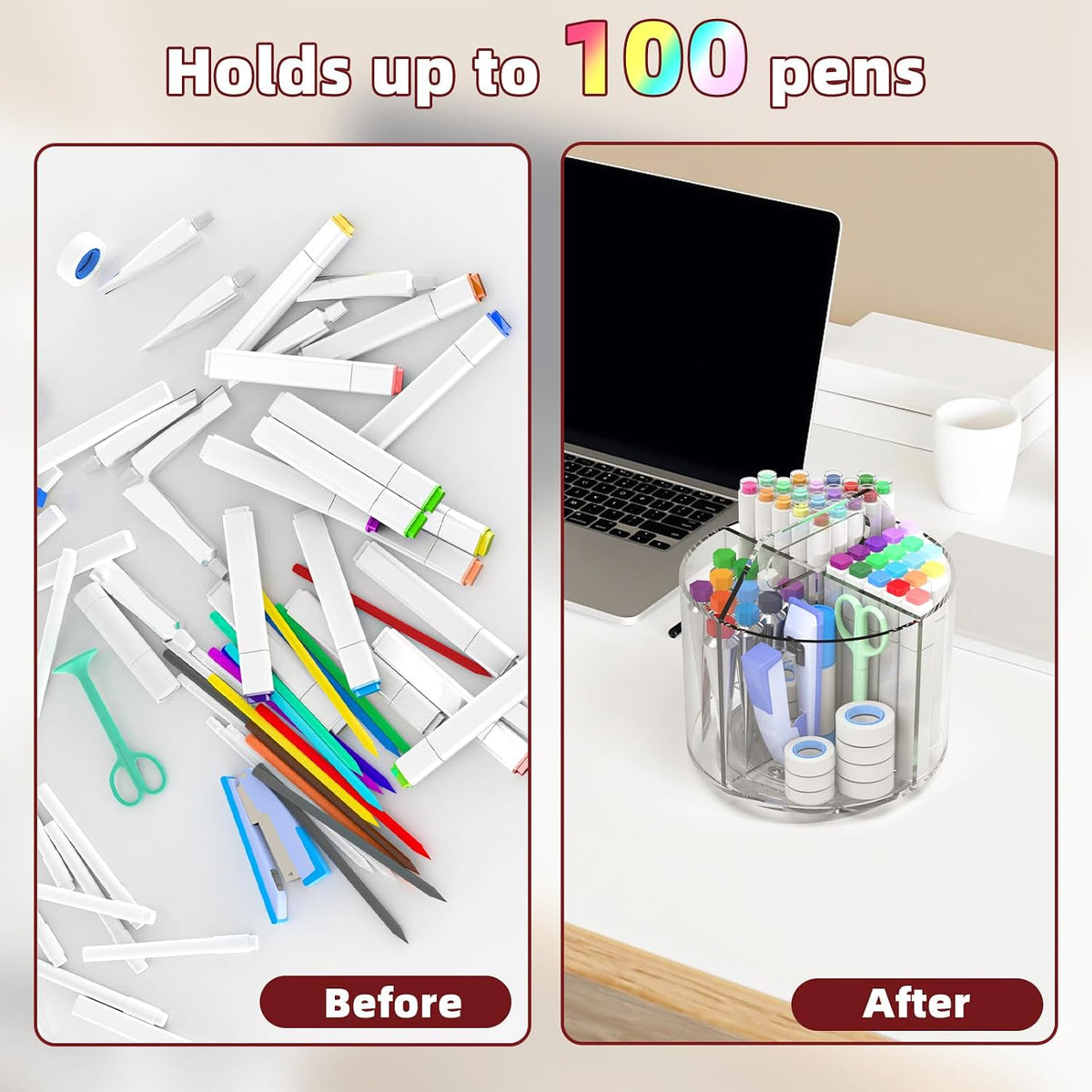 250pcs Acrylic Pencil Holder Marker Organizer, Back to School 360-Degree Rotating Pen Holder, Crayon Organizers for Kids Pencil Organizer Caddy Art Supply Lazy Susan Organizer for Desk Office