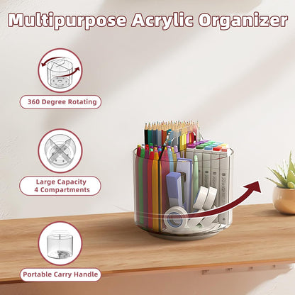250pcs Acrylic Pencil Holder Marker Organizer, Back to School 360-Degree Rotating Pen Holder, Crayon Organizers for Kids Pencil Organizer Caddy Art Supply Lazy Susan Organizer for Desk Office