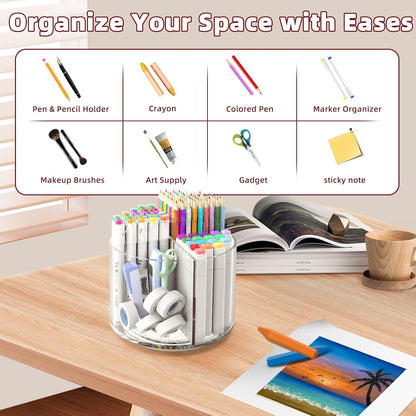 250pcs Acrylic Pencil Holder Marker Organizer, Back to School 360-Degree Rotating Pen Holder, Crayon Organizers for Kids Pencil Organizer Caddy Art Supply Lazy Susan Organizer for Desk Office