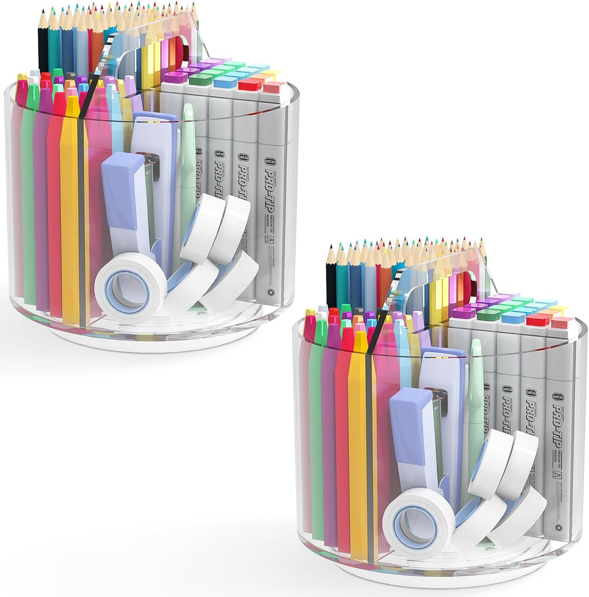 250pcs Acrylic Pencil Holder Marker Organizer, Back to School 360-Degree Rotating Pen Holder, Crayon Organizers for Kids Pencil Organizer Caddy Art Supply Lazy Susan Organizer for Desk Office