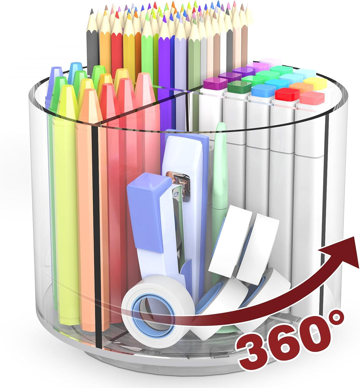 250pcs Acrylic Pencil Holder Marker Organizer, Back to School 360-Degree Rotating Pen Holder, Crayon Organizers for Kids Pencil Organizer Caddy Art Supply Lazy Susan Organizer for Desk Office