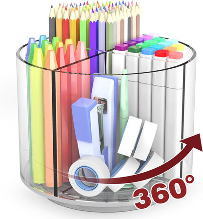 250pcs Acrylic Pencil Holder Marker Organizer, Back to School 360-Degree Rotating Pen Holder, Crayon Organizers for Kids Pencil Organizer Caddy Art Supply Lazy Susan Organizer for Desk Office