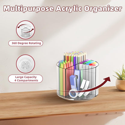250pcs Acrylic Pencil Holder Marker Organizer, Back to School 360-Degree Rotating Pen Holder, Crayon Organizers for Kids Pencil Organizer Caddy Art Supply Lazy Susan Organizer for Desk Office