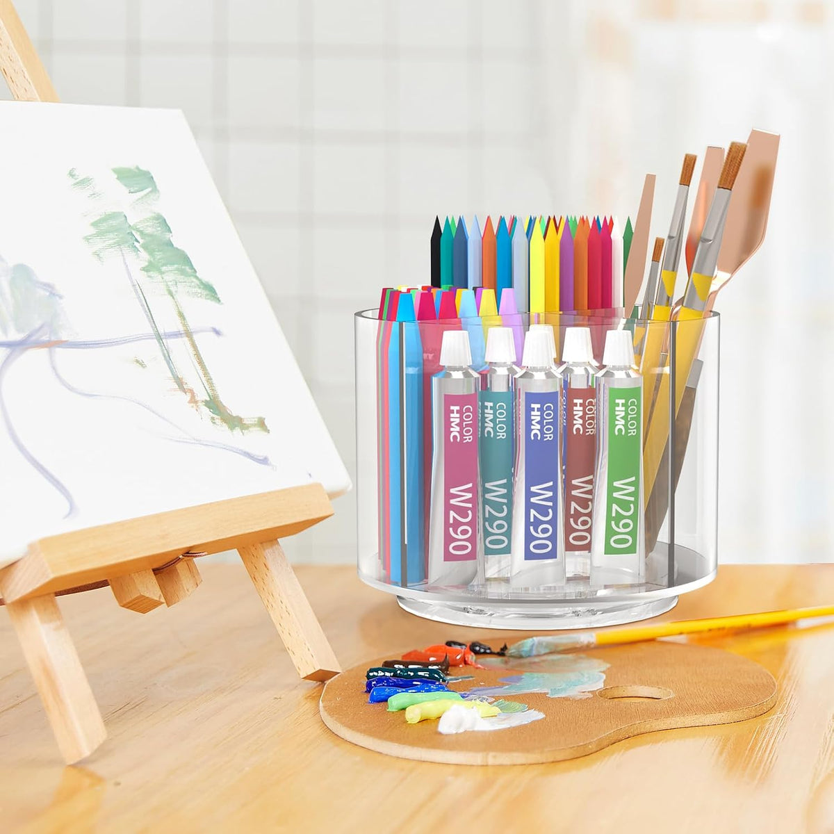 250pcs Acrylic Pencil Holder Marker Organizer, Back to School 360-Degree Rotating Pen Holder, Crayon Organizers for Kids Pencil Organizer Caddy Art Supply Lazy Susan Organizer for Desk Office