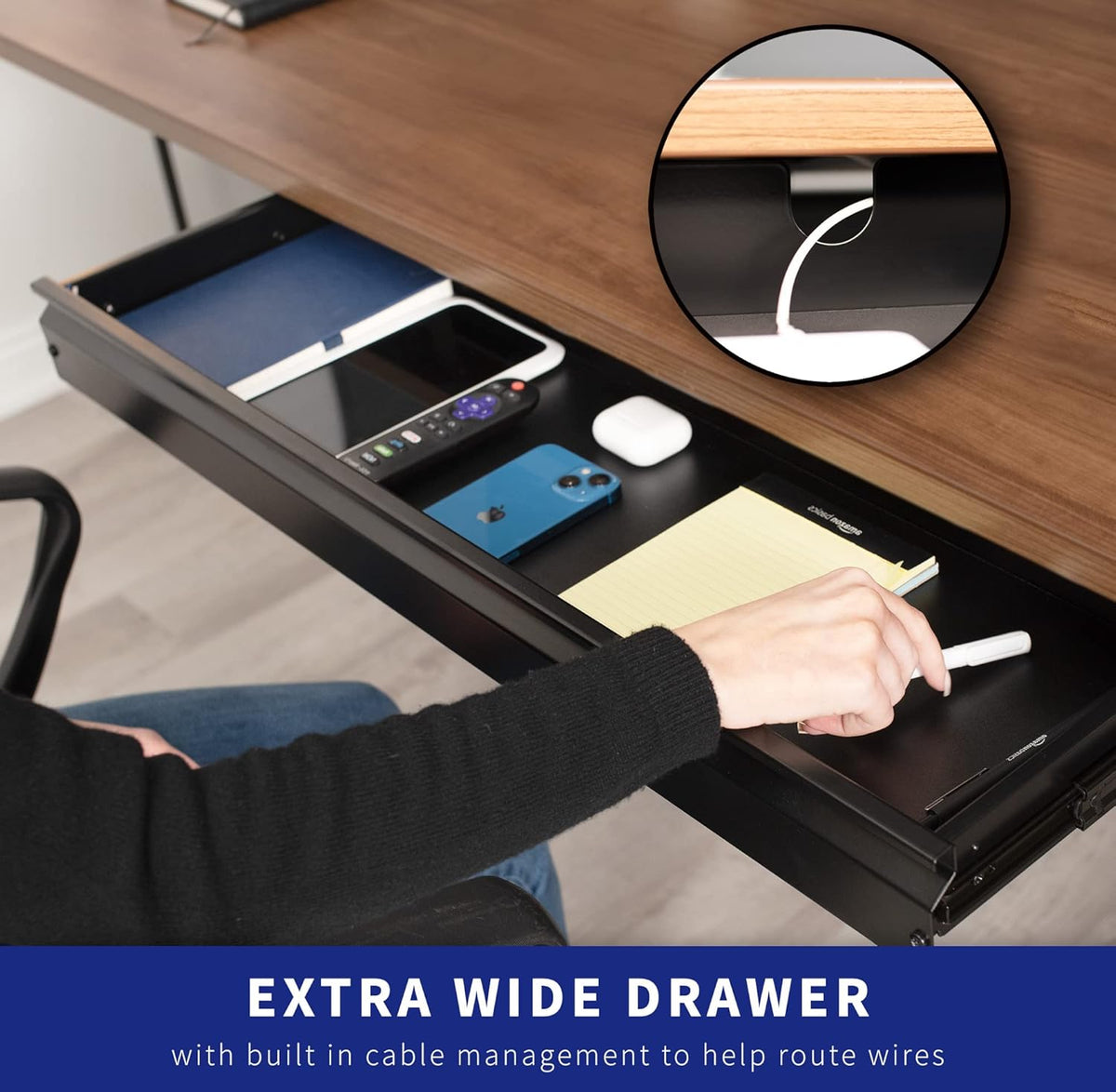 Black Under Desk 33 x 9 in Slide Out Storage Drawer, DESK-DR33-B