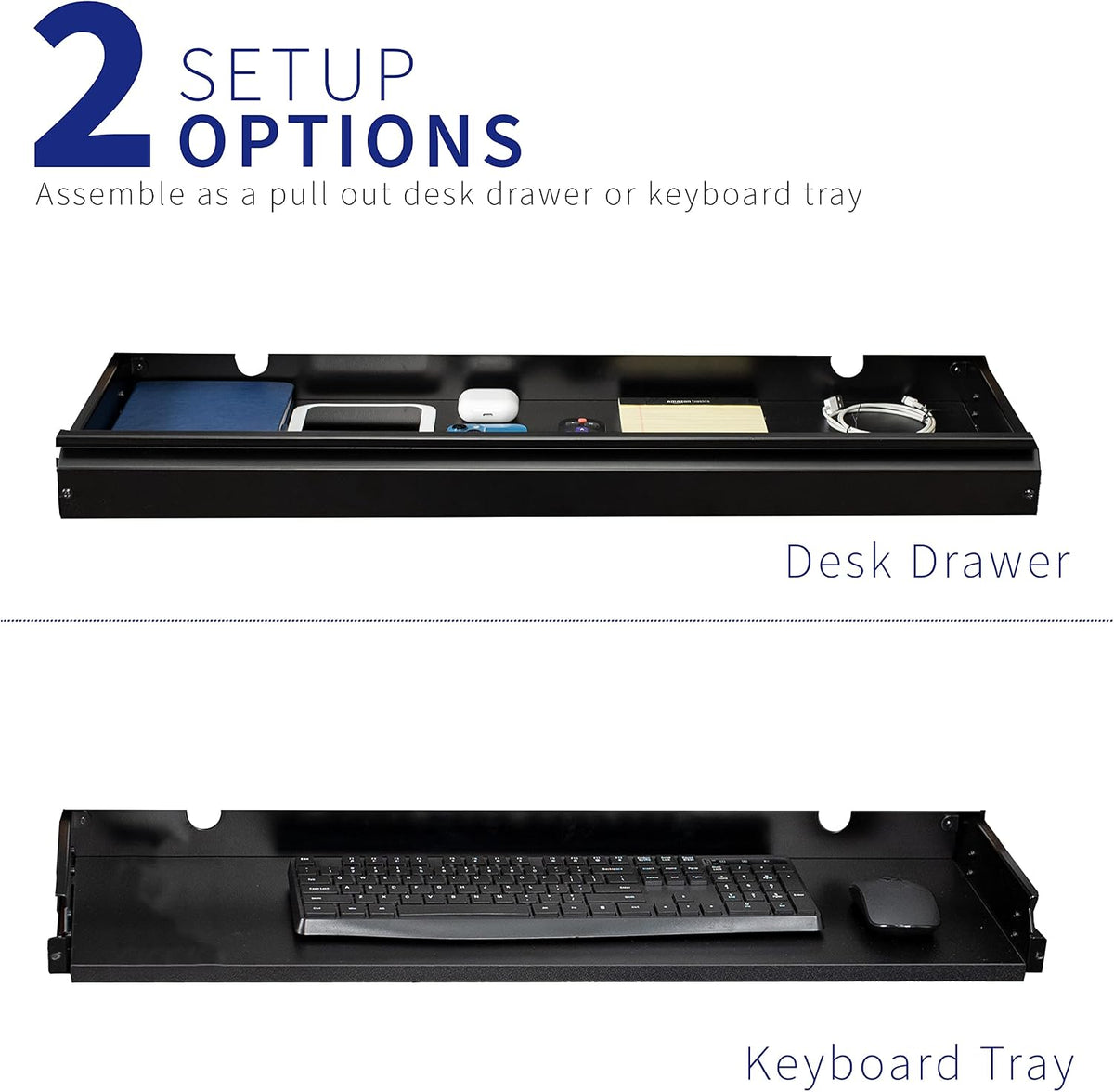 Black Under Desk 33 x 9 in Slide Out Storage Drawer, DESK-DR33-B