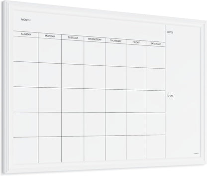 Magnetic Dry Erase Calendar White Board, 30" x 20", White Wood Style Frame, Includes Magnets