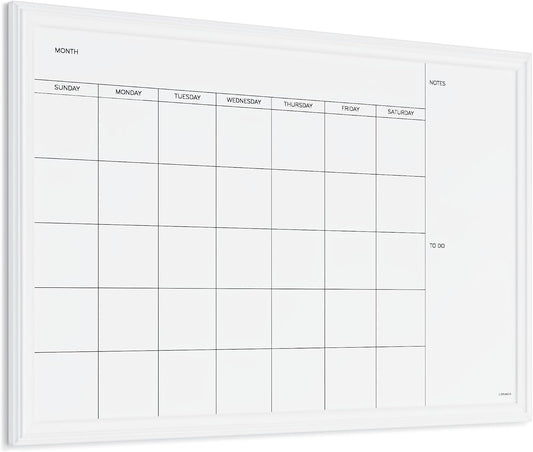 Magnetic Dry Erase Calendar White Board, 30" x 20", White Wood Style Frame, Includes Magnets