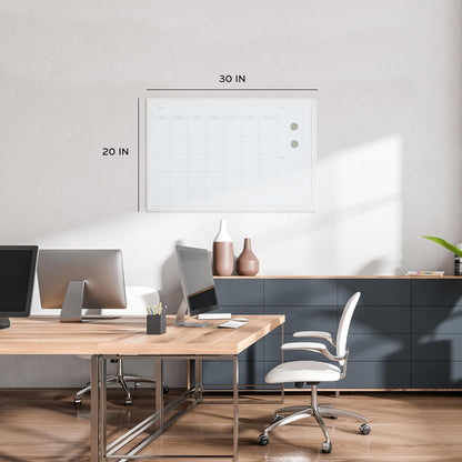 Magnetic Dry Erase Calendar White Board, 30" x 20", White Wood Style Frame, Includes Magnets