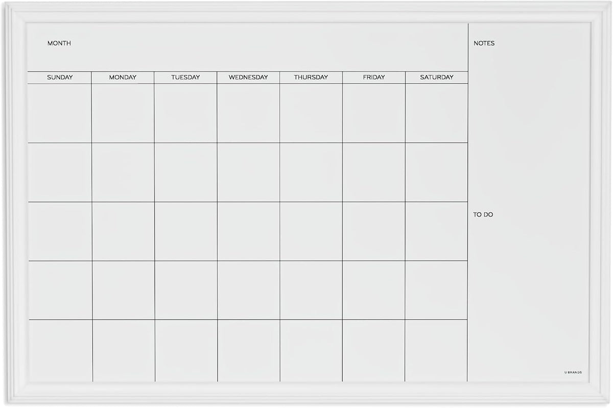 Magnetic Dry Erase Calendar White Board, 30" x 20", White Wood Style Frame, Includes Magnets