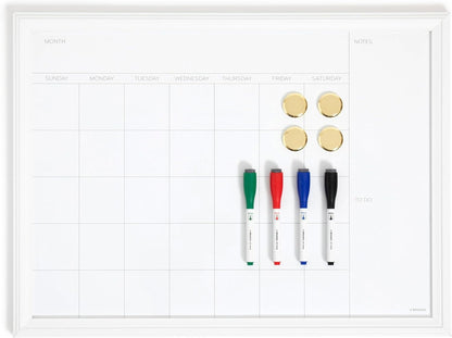 Magnetic Dry Erase Calendar White Board, 30" x 20", White Wood Style Frame, Includes Magnets