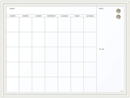 Magnetic Dry Erase Calendar White Board, 30" x 20", White Wood Style Frame, Includes Magnets