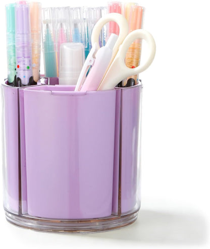 360° Rotating Pen Holder for Desk, Purple Pencil Holder with 5 Slots
