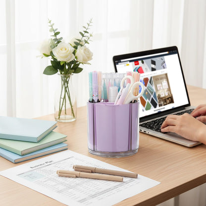 360° Rotating Pen Holder for Desk, Purple Pencil Holder with 5 Slots