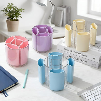 360° Rotating Pen Holder for Desk, Purple Pencil Holder with 5 Slots