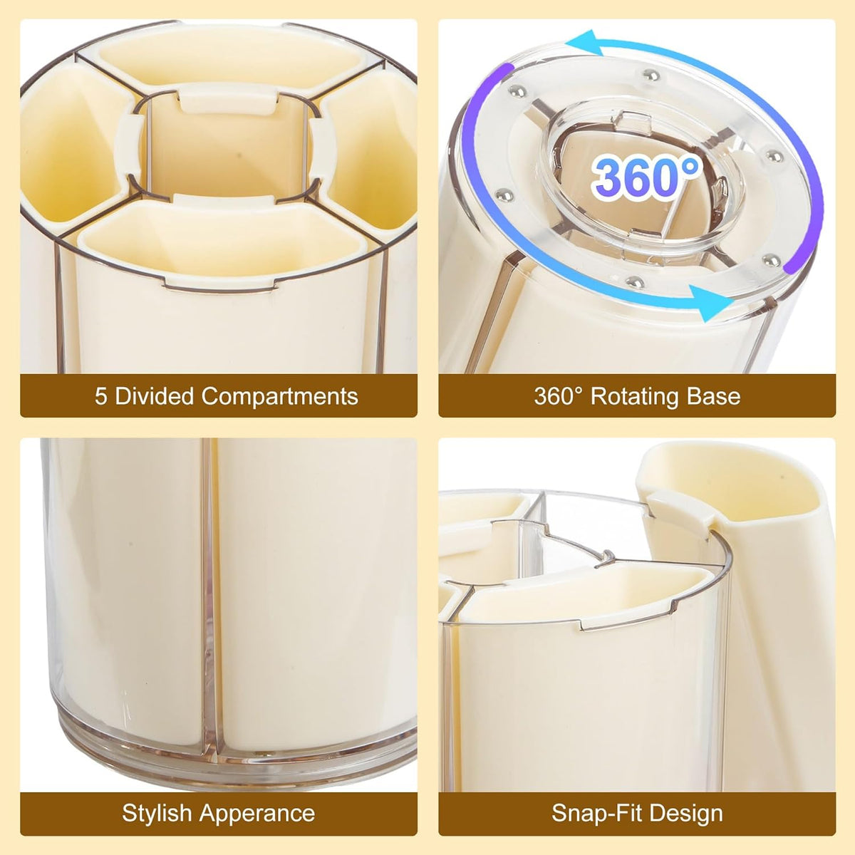 360° Rotating Pen Holder for Desk, Purple Pencil Holder with 5 Slots