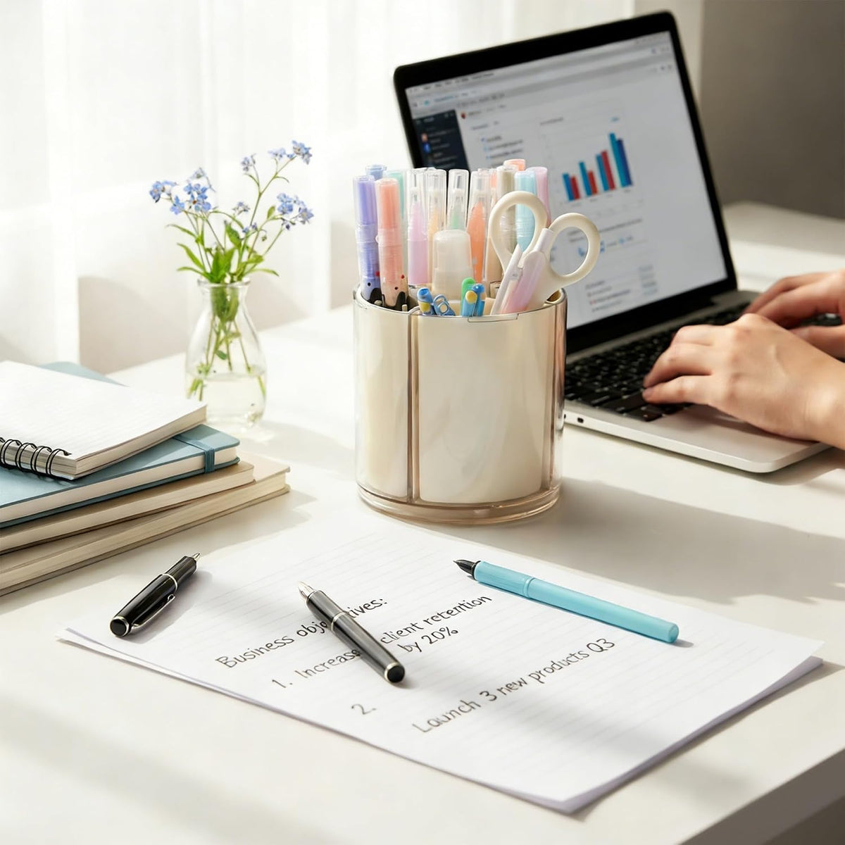 360° Rotating Pen Holder for Desk, Purple Pencil Holder with 5 Slots