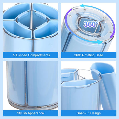 360° Rotating Pen Holder for Desk, Purple Pencil Holder with 5 Slots