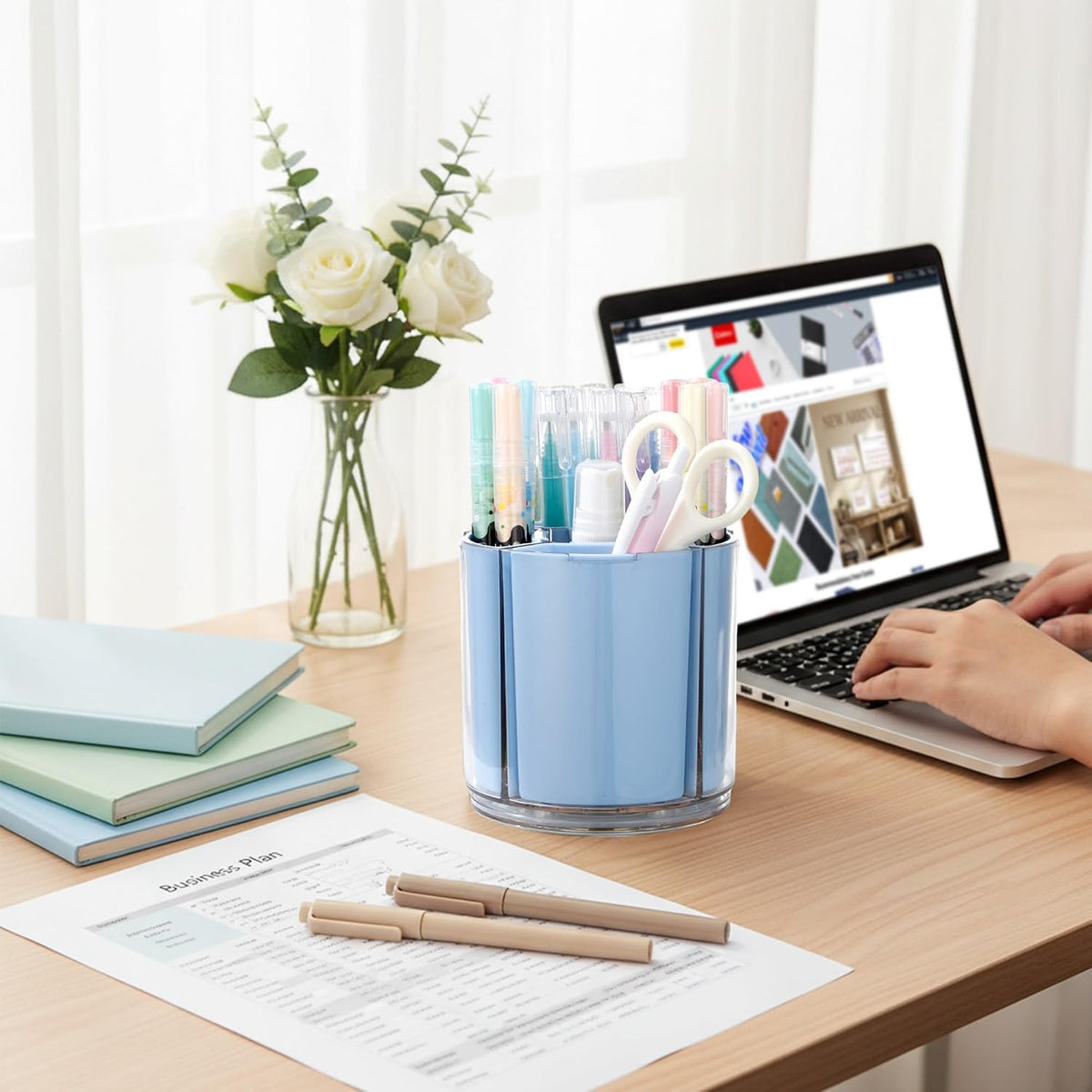 360° Rotating Pen Holder for Desk, Purple Pencil Holder with 5 Slots