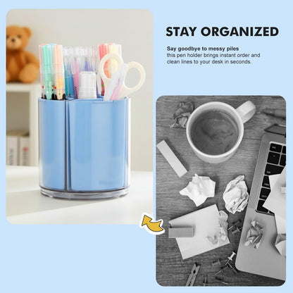 360° Rotating Pen Holder for Desk, Purple Pencil Holder with 5 Slots