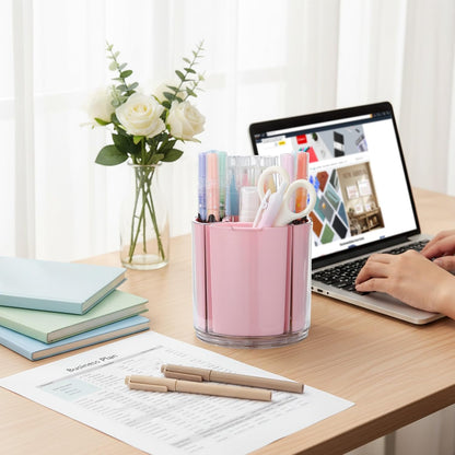 360° Rotating Pen Holder for Desk, Purple Pencil Holder with 5 Slots