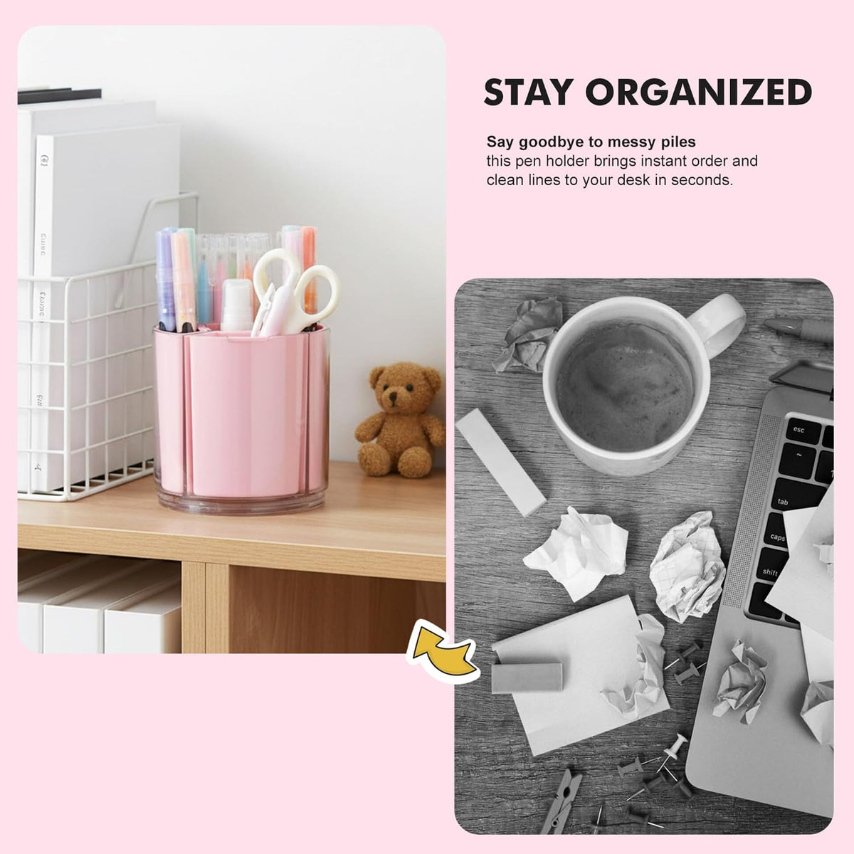 360° Rotating Pen Holder for Desk, Purple Pencil Holder with 5 Slots