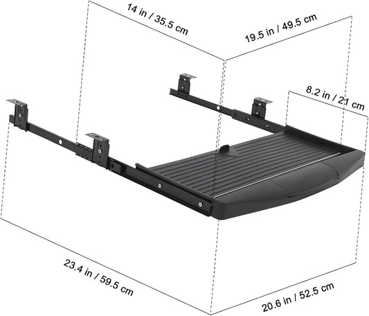 Under-Desk Keyboard Tray 20.67×9.06 in – Adjustable Slide-Out Drawer & Rotating Mouse Platform, Ergonomic Wrist Relief, Hidden Storage for Home Office & Gaming Desks