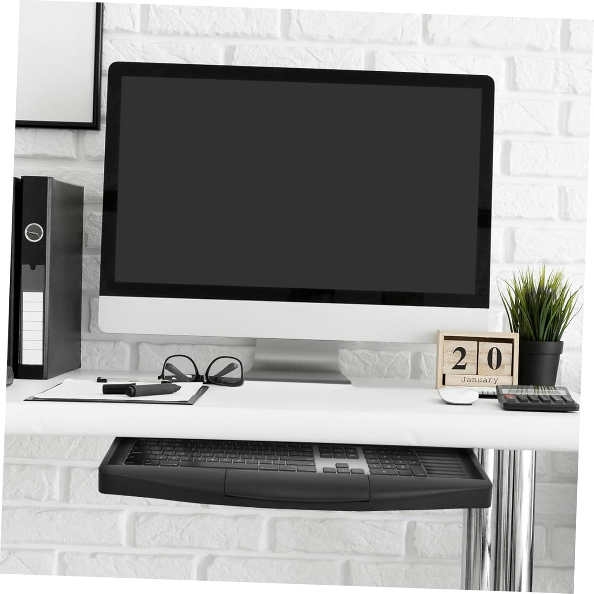 Under-Desk Keyboard Tray 20.67×9.06 in – Adjustable Slide-Out Drawer & Rotating Mouse Platform, Ergonomic Wrist Relief, Hidden Storage for Home Office & Gaming Desks