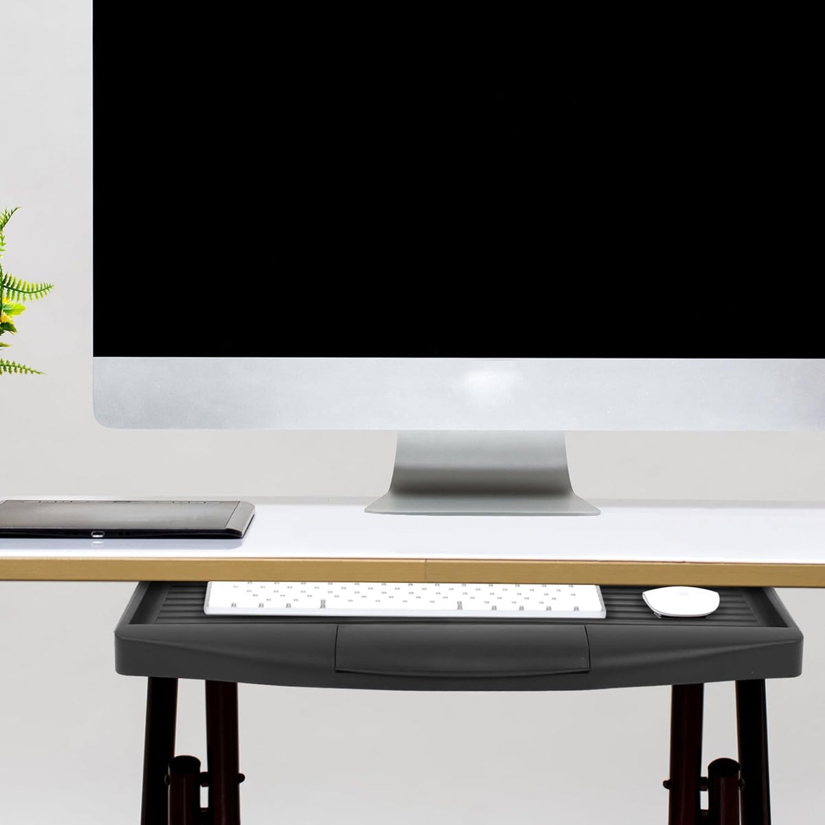 Under-Desk Keyboard Tray 20.67×9.06 in – Adjustable Slide-Out Drawer & Rotating Mouse Platform, Ergonomic Wrist Relief, Hidden Storage for Home Office & Gaming Desks