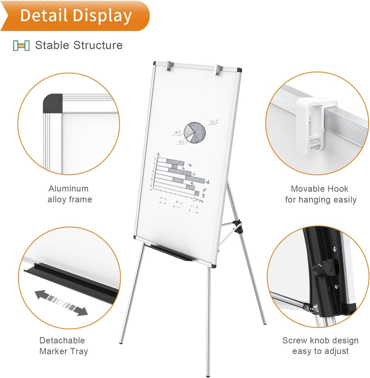 Whiteboard Easel, 36 x 24 Inches, Portable Tripod Dry Erase Board