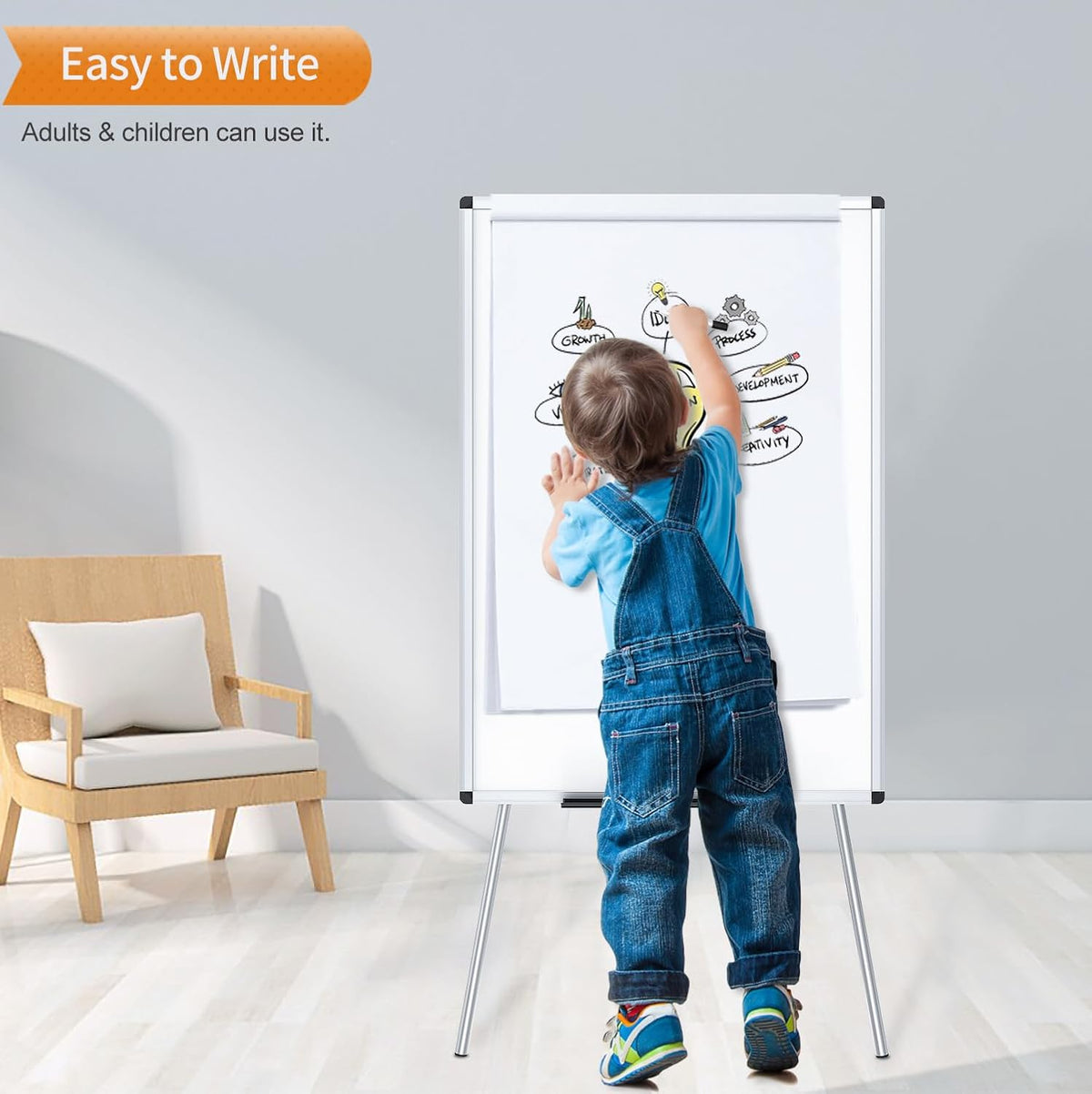 Whiteboard Easel, 36 x 24 Inches, Portable Tripod Dry Erase Board