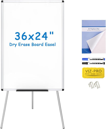 Whiteboard Easel, 36 x 24 Inches, Portable Tripod Dry Erase Board