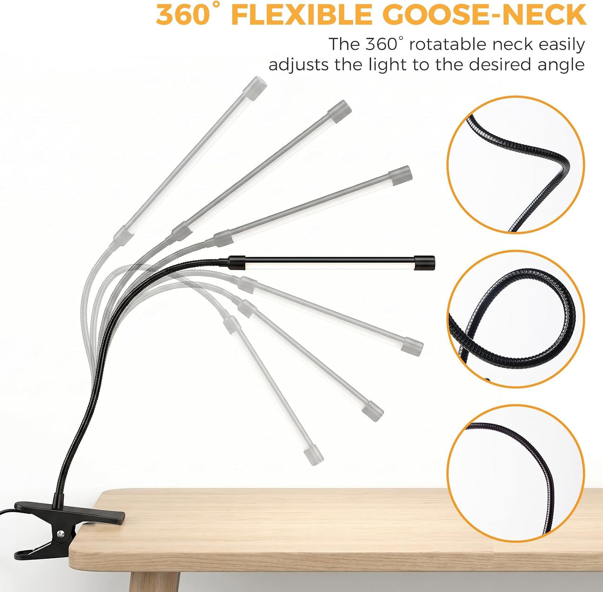 Clip on Reading Light for Books in Bed: Adjustable Dimmable Gooseneck Eye Caring LED Small Desk Table Lamps with Clamp: 3 Modes Lighting Night Lamp for Bed Headboard - Bedside（with Power Adapter）