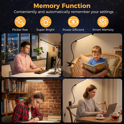 Clip on Reading Light for Books in Bed: Adjustable Dimmable Gooseneck Eye Caring LED Small Desk Table Lamps with Clamp: 3 Modes Lighting Night Lamp for Bed Headboard - Bedside（with Power Adapter）