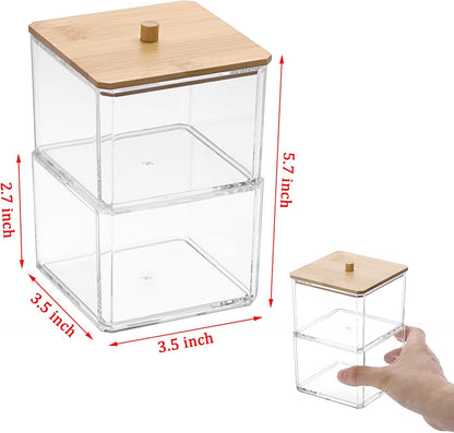 Stackable Paper Clip Holder with Bamboo Lid 2-Layer Paperclip Box