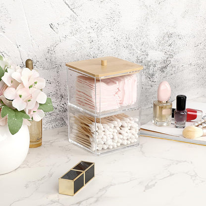 Stackable Paper Clip Holder with Bamboo Lid 2-Layer Paperclip Box
