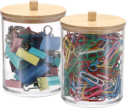 Stackable Paper Clip Holder with Bamboo Lid 2-Layer Paperclip Box