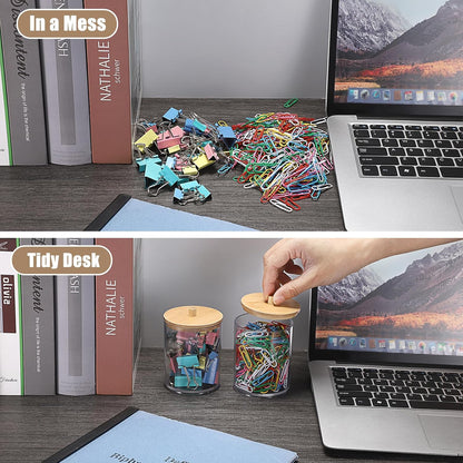 Stackable Paper Clip Holder with Bamboo Lid 2-Layer Paperclip Box