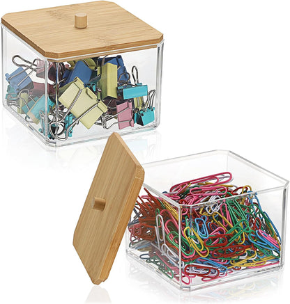 Stackable Paper Clip Holder with Bamboo Lid 2-Layer Paperclip Box